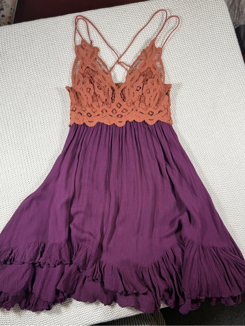 Free People FP One Adella Slip Dress – Purple/Rust Lace